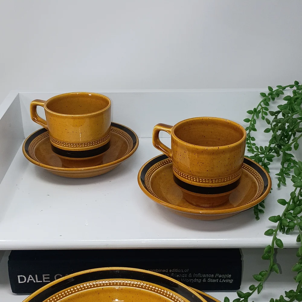 Rustic Stoneware Dinnerware Set - Gold and Black